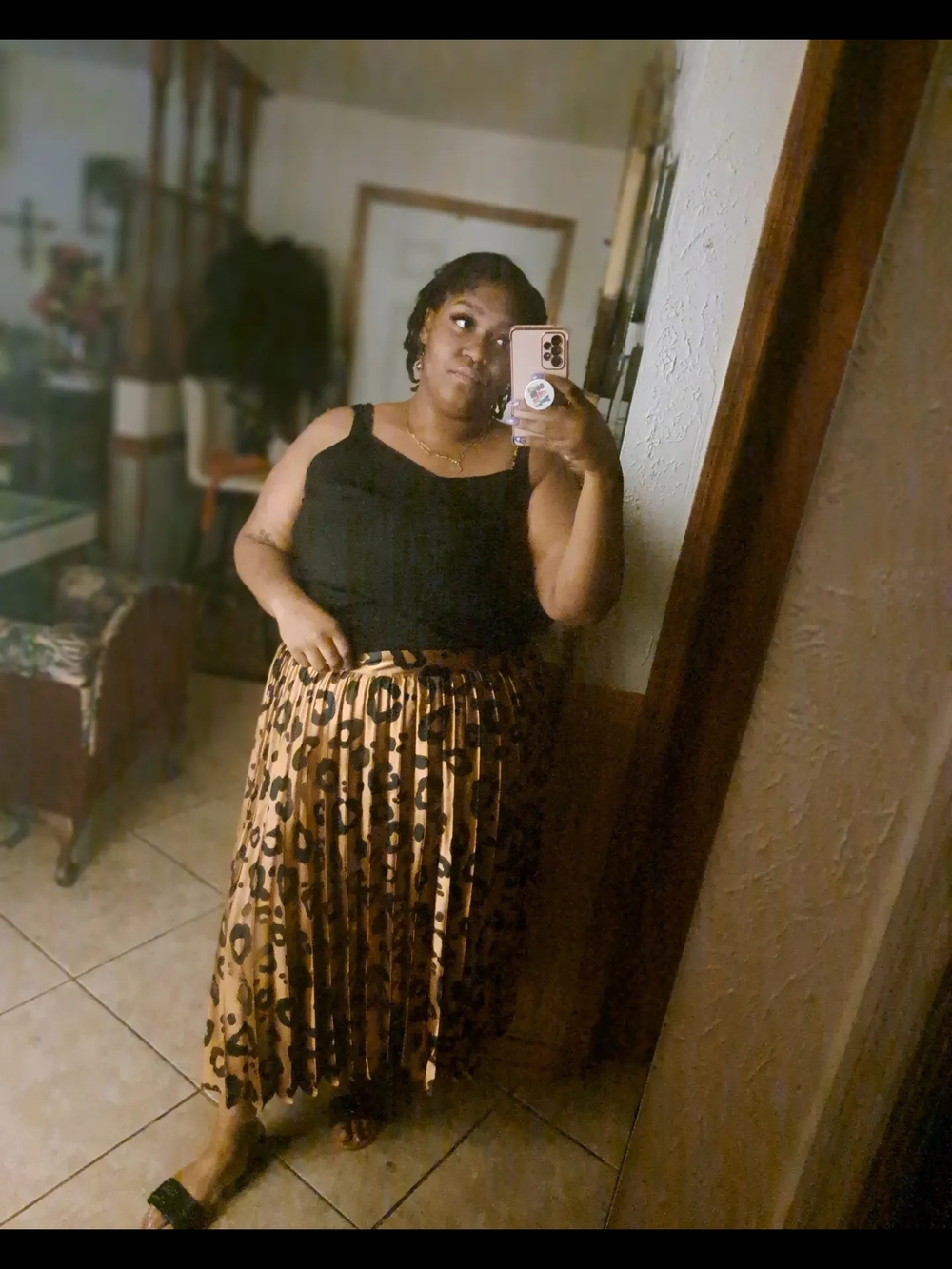Leopard Pleated Satin Maxi Skirt